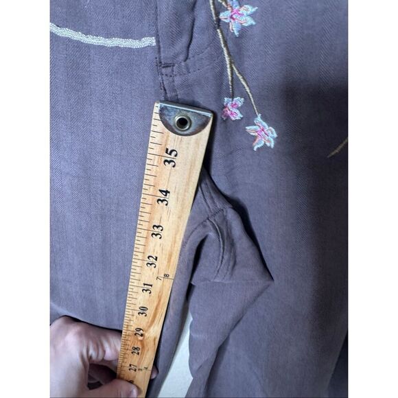 Da-Nang Pants Women Medium Brown Y2K Embroidered Floral Vintage Surplus Boho - Picture 5 of 10